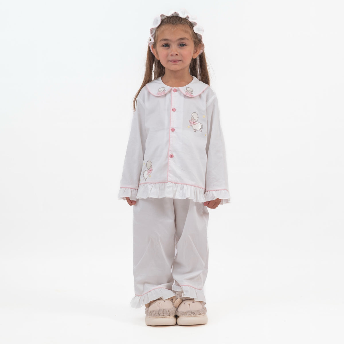 White Lamb Girls' Pajama with Headband No. 140