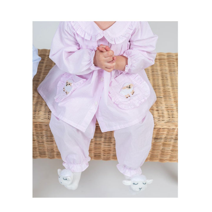Pink Stripe Lamb Girls' Pajama with Hair Clips No. 88