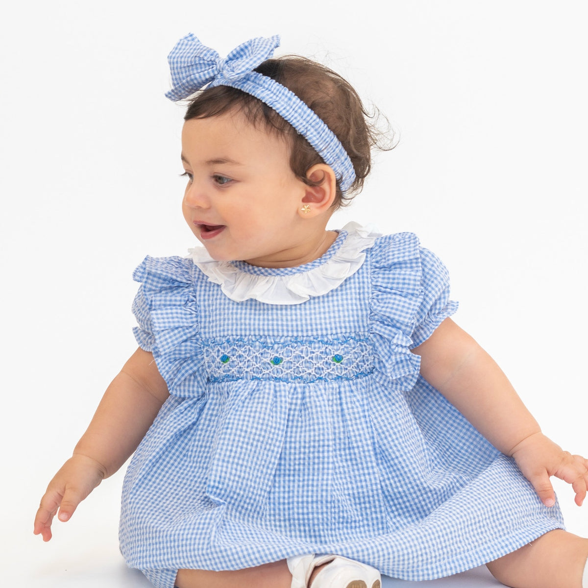 Blue Gingham Smocked Baby Set No. 138