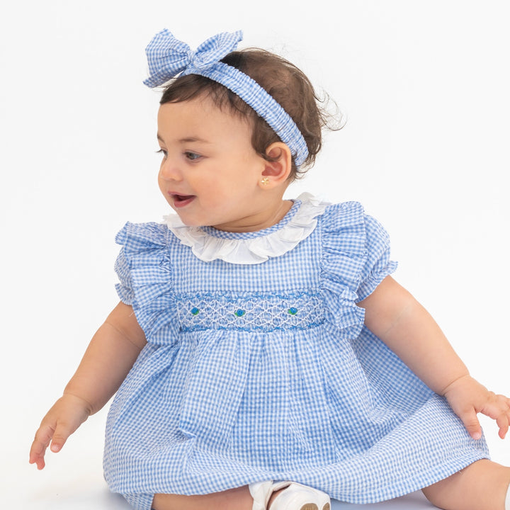 Blue Gingham Smocked Baby Set No. 138